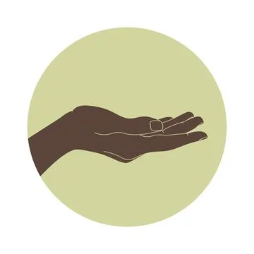 Hand with a palm up in a green circle. Open palm up in getting or receiving Ilustração Stock