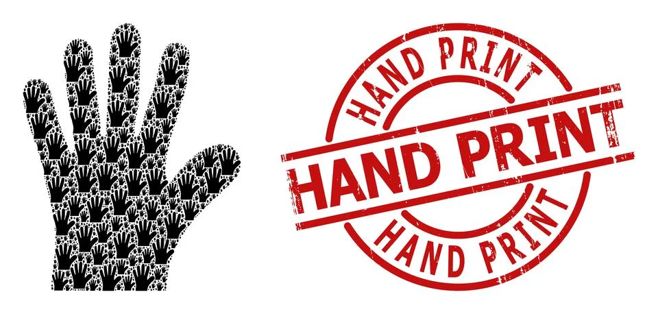 Hand Palm Icon Recursion Mosaic and Textured Hand Print Badge Stock Illustration
