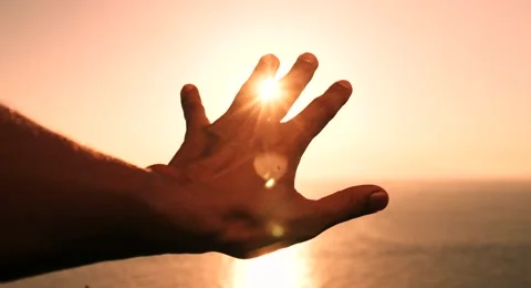 Hand Palm Sunshine Passing Through Freedom Devotion Religious Concept Sun Flare Stock-Footage 45353854