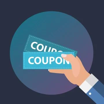 Hand with Paper Coupons Flat Design. Present, Gift, ?oupon Concept. Vector Il Stock Illustration