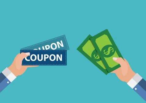 Hand with Paper Coupons Flat Design. Present, Gift, ?oupon Concept. Vector Il Stock Illustration
