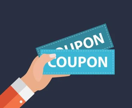 Hand with Paper Coupons Flat Design. Present, Gift, ?oupon Concept.  Illustra Stock Illustration