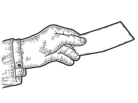 Hand passes a blank sheet of paper. Sketch scratch board imitation. Stock Illustration