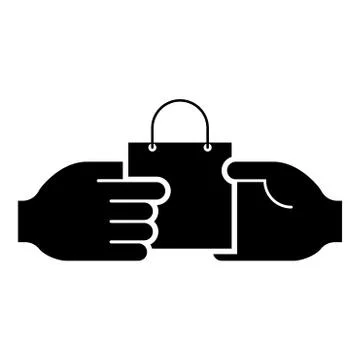 Hand passes the package to the other hand Hand pass bag other hand Concept co Stock Illustration