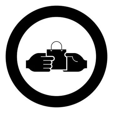 Hand passes the package to the other hand Hand pass bag other hand Concept co Stock Illustration