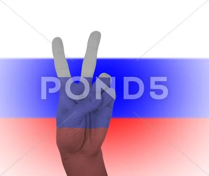 Hand peace sign with flag of russia Stock Illustration