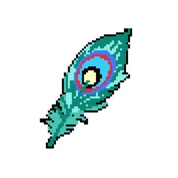 Hand peacock feather pixel art vector illustration Stock Illustration