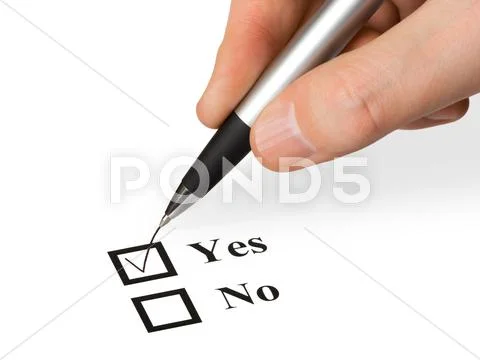 Hand with pen and check boxes Stock Photos
