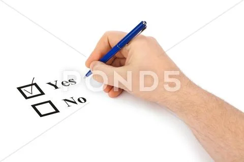 Hand with pen and check boxes Stock Photos