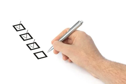 Hand with pen and check boxes Stock Photos