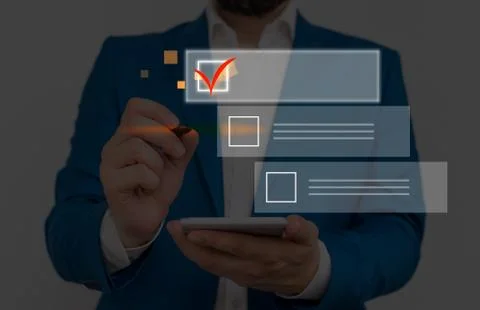 Hand Pen Check Checking Red Mark Empty Square Rectangular Shapes Digital Screen Stock Photos