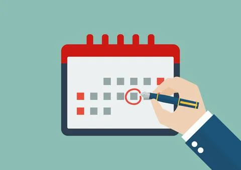 Hand with pen mark on calendar date Stock Illustration