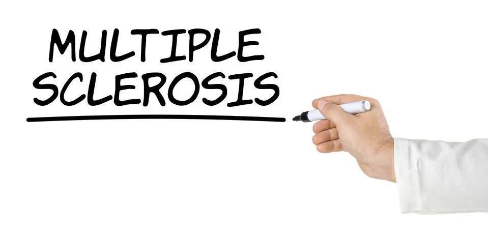 Hand with pen writing multiple sclerosis Stock Illustration