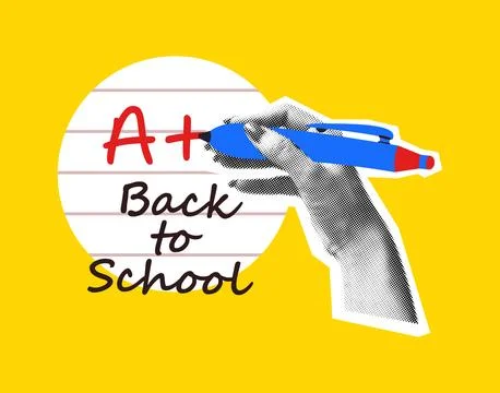 Hand with pen writing A plus back to school concept Stock Illustration
