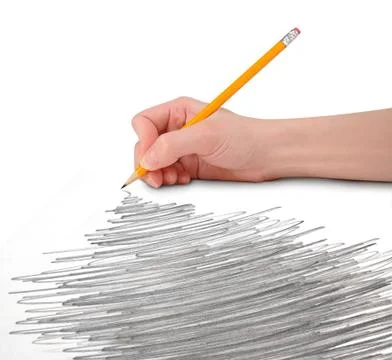 Hand with pencil scribble Stock Photos