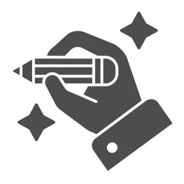 Hand with pencil solid icon. Hand drawing vector illustration isolated on white 스톡 일러스트