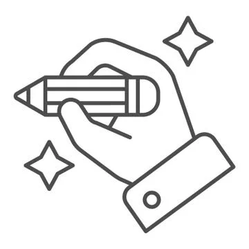Hand with pencil thin line icon. Hand drawing vector illustration isolated on Stock Illustration