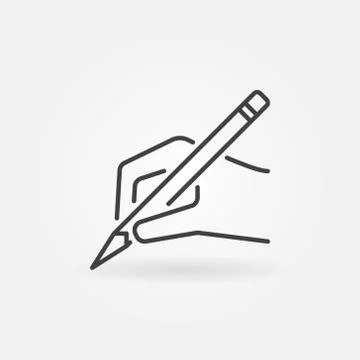 Hand with pencil vector icon in thin line style Stock Illustration