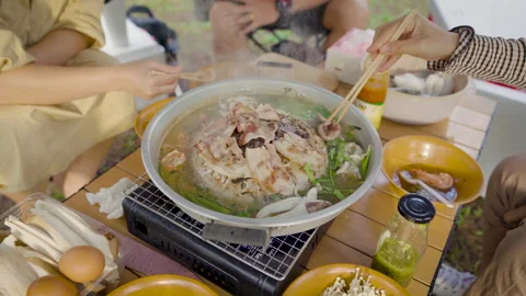 Hand People using chopsticks grilled Stock Footage 249254716