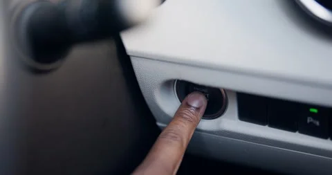 Hand, person and car with button to start engine, keyless ignition and quick 動画素材 334052101