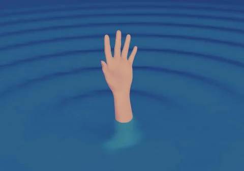 Hand of the person seeks help while he is drowning in the middle of the sea Stock Illustration