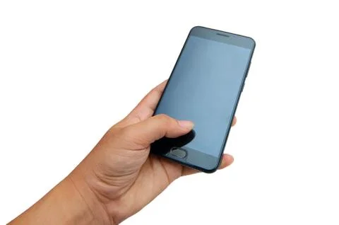 Hand phone Isolate Hand pressed Black phone on a white background Isolate Stock Photos