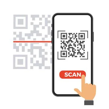 Hand with phone scanning qr code. Flat style icon. Vector illustration Stock Illustration