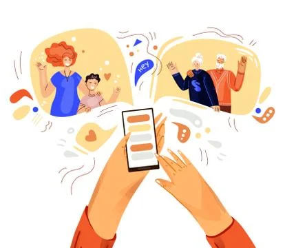 Hand with phone vector illustration, concept about online video call with Stock Illustration
