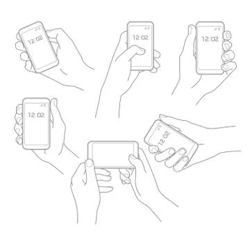 Hand with phone vector set Stock Illustration