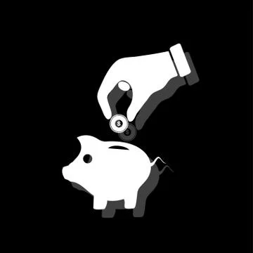 Hand pick down coin into pig money box icon flat Stock Illustration