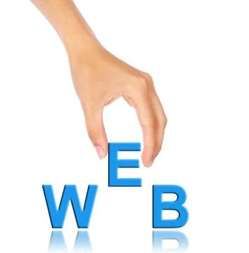 Hand pick up 'E' alphabet from web wording Stock Illustration
