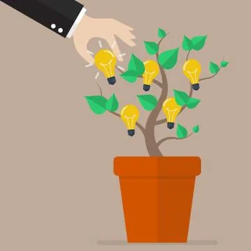 Hand pick lightbulb idea from tree Stock Illustration