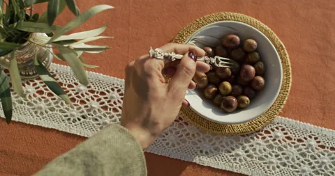Hand picked table olives 4K RED KOMODO Stock Footage 234279279