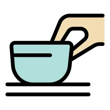 Hand picking up bowl from table in kitchen or restaurant setting Stock Illustration