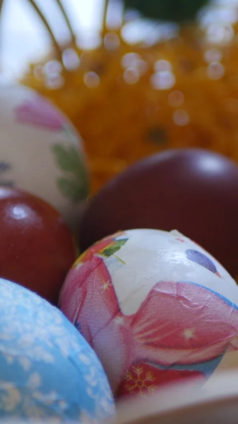 Hand Picking Colorful Decorated Easter Eggs From A Basket For Celebration. Video stock 302552902