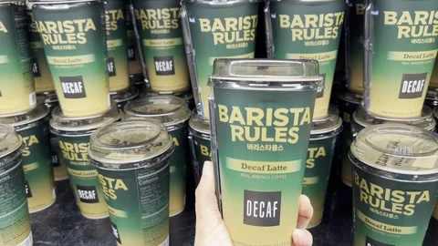 Hand Picking Decaf Latte Korean Drink Stock Footage 203974670