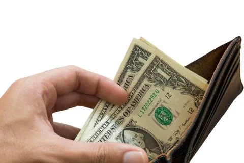 Hand picking dollar bill from wallet, isolated Stock Photos