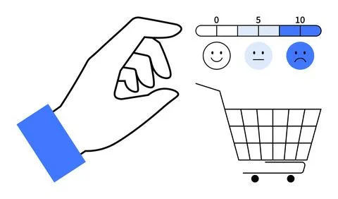 Hand Picking Feedback Options with Shopping Cart and Satisfaction Scale Stock Illustration