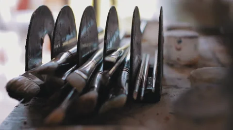 Hand Picking Up Paint Brush 1080p Stock Footage 56437367