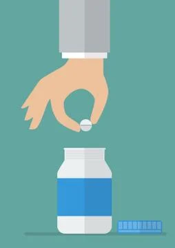 Hand picking pill from medicine bottle Stock Illustration