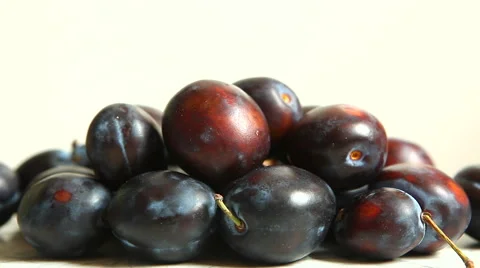 Hand picking up plums with copy space on white background Stock Footage 65419863