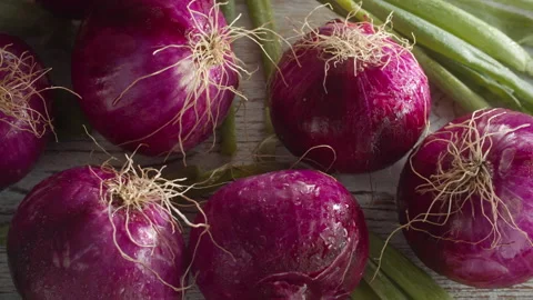 HAND PICKING UP A RED ONION Stock Footage 132490285