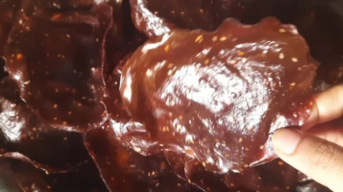 Hand Picking Sun-Dried Ragi Papad – Homemade Millet Snack Close-Up Stock Footage 334103534
