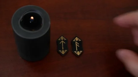 Hand picks different runes, fortune telling concept. Stock Footage 274266476