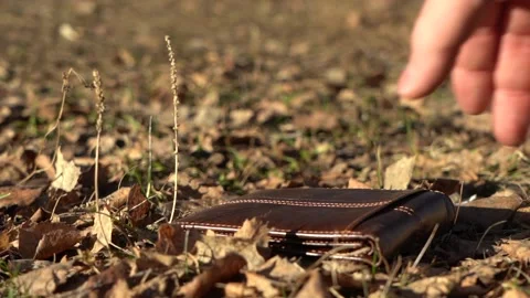 Hand picks up wallet from the ground Stock Footage 167551622