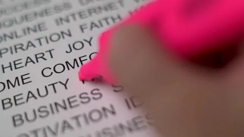 A Hand on a Piece of Paper Emphasizes the Word FASHION with a Pink Marker, Close Stock Footage 139635230