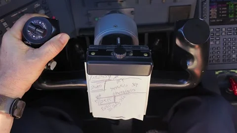 Hand of a Pilot Discomnecting the Autpilot and , Taking Manual Control. Pilot’s Stock Footage 327383623
