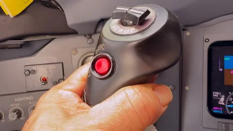 Hand of a Pilot Disconecting the Autopilot an Taking Manual Control of a Modern Stock Footage 328083770