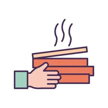 Hand with pizza boxes line and fill style icon vector design Stock Illustration