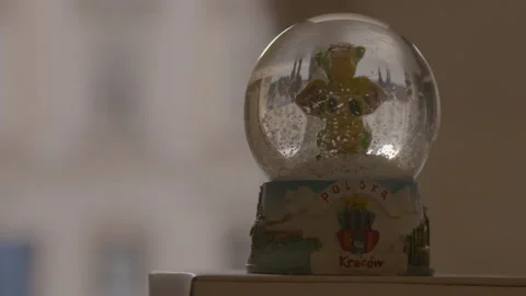 Hand placing and retrieving a Krakow souvenir snow globe Stock Footage 342560913